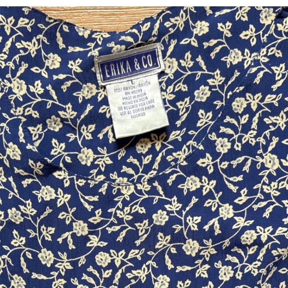 Erika & Co Pinafore Dress Women Blue Floral Vintage Boho Jumper SIZE Large - Picture 3 of 5